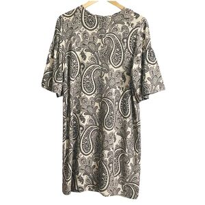 H&M Black & Off-White Paisley Butterfly Sleeve Shift Dress Women Size 10